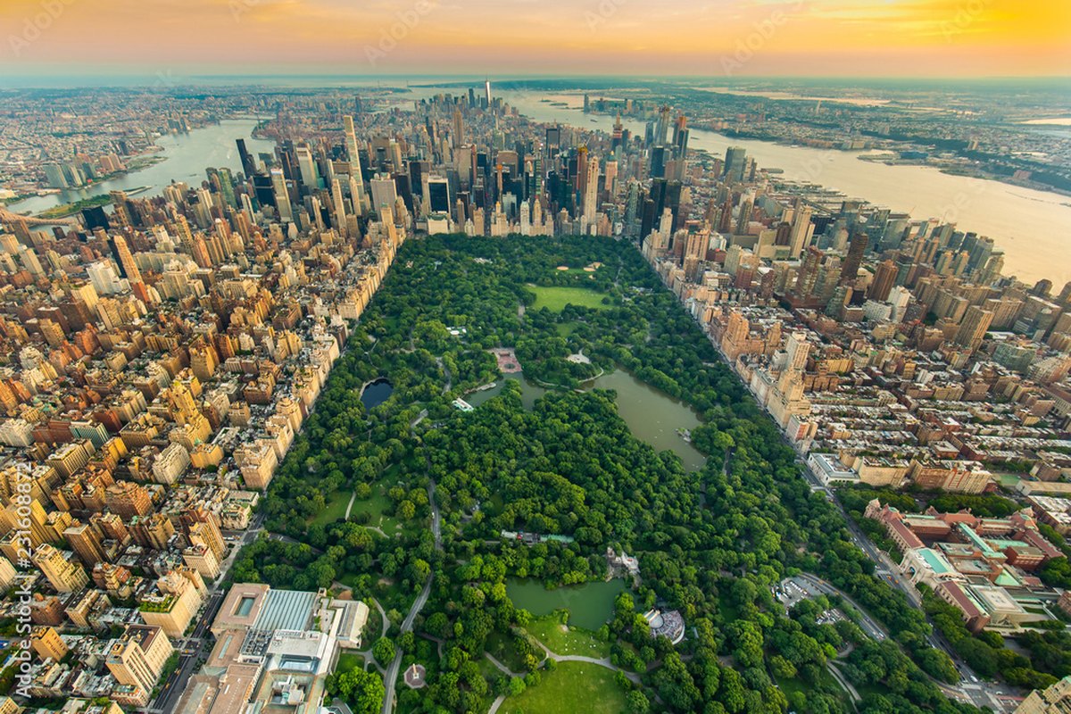 Vista aérea de Central Park rodeado de los rascacielos de Manhattan