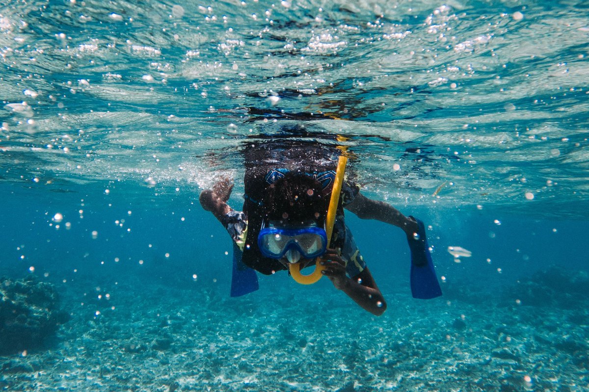 Snorkel sobre un arrecife de coral en las islas de Phuket